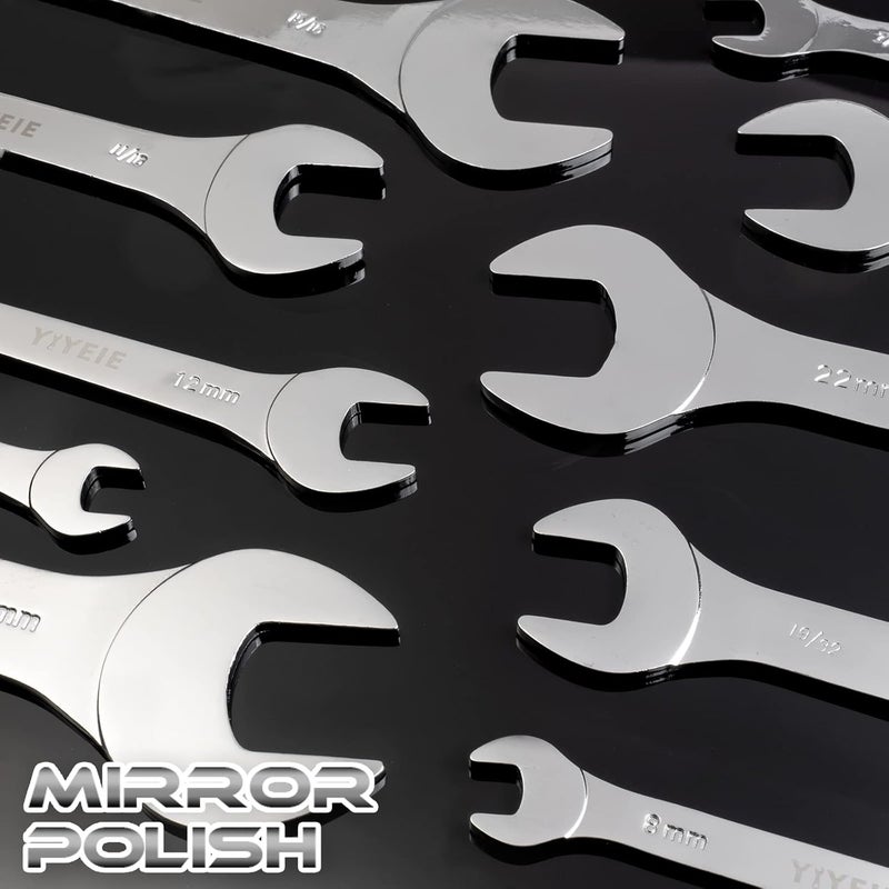 YIYEIE 18pcs Super-Thin Open End Wrench Set, Metric & SAE, 5.5mm to 27mm, 1/4" to 1-1/16", CR-V Steel with Mirror Finish, Ultra-Slim Wrench Set with Rolling Pouch - Image 5
